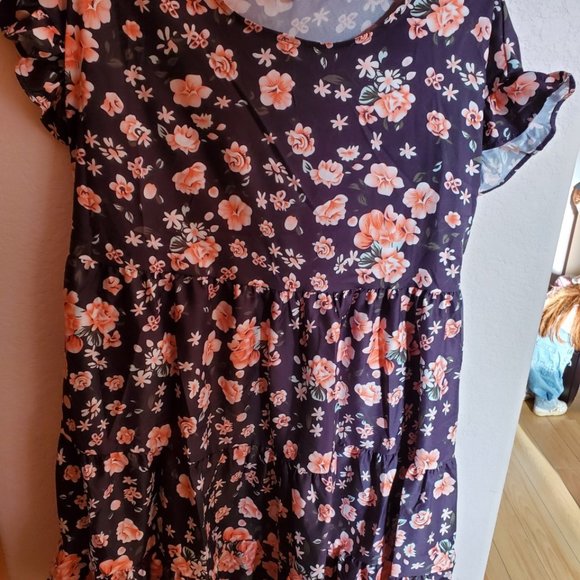 Floral Print Ruffle Mini Dress - Picture 2 of 3